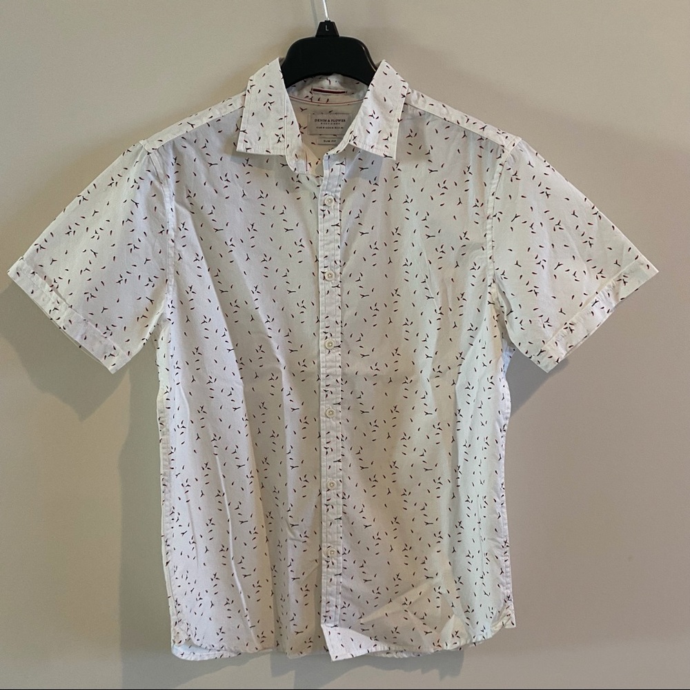 Denim&Flower Men’s S/S Print Button Down Shirt SzM